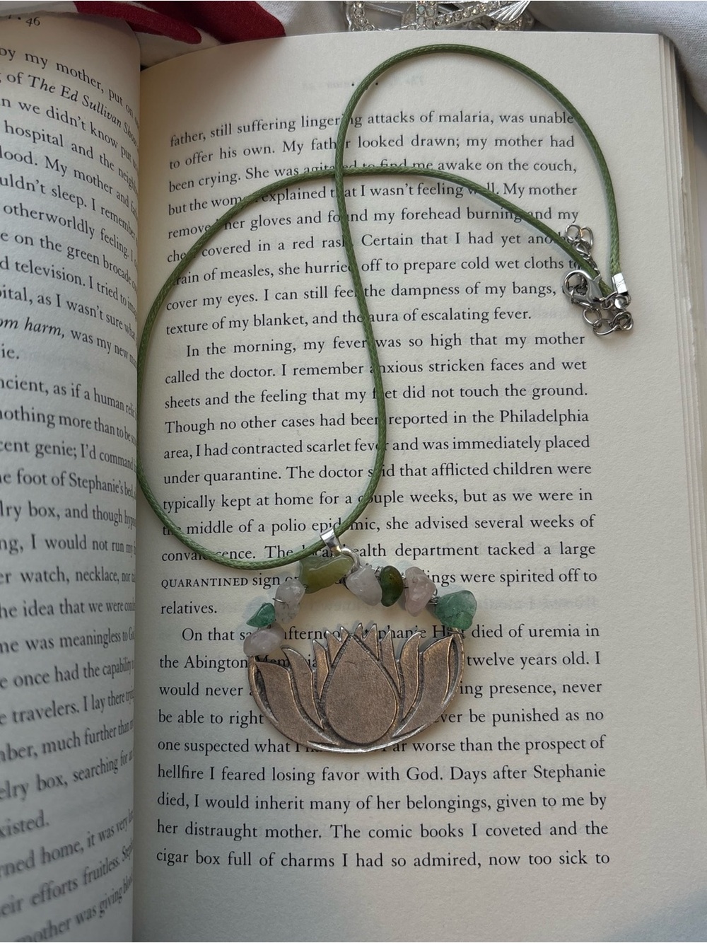 Green Lotus Pendant Necklace - Handmade